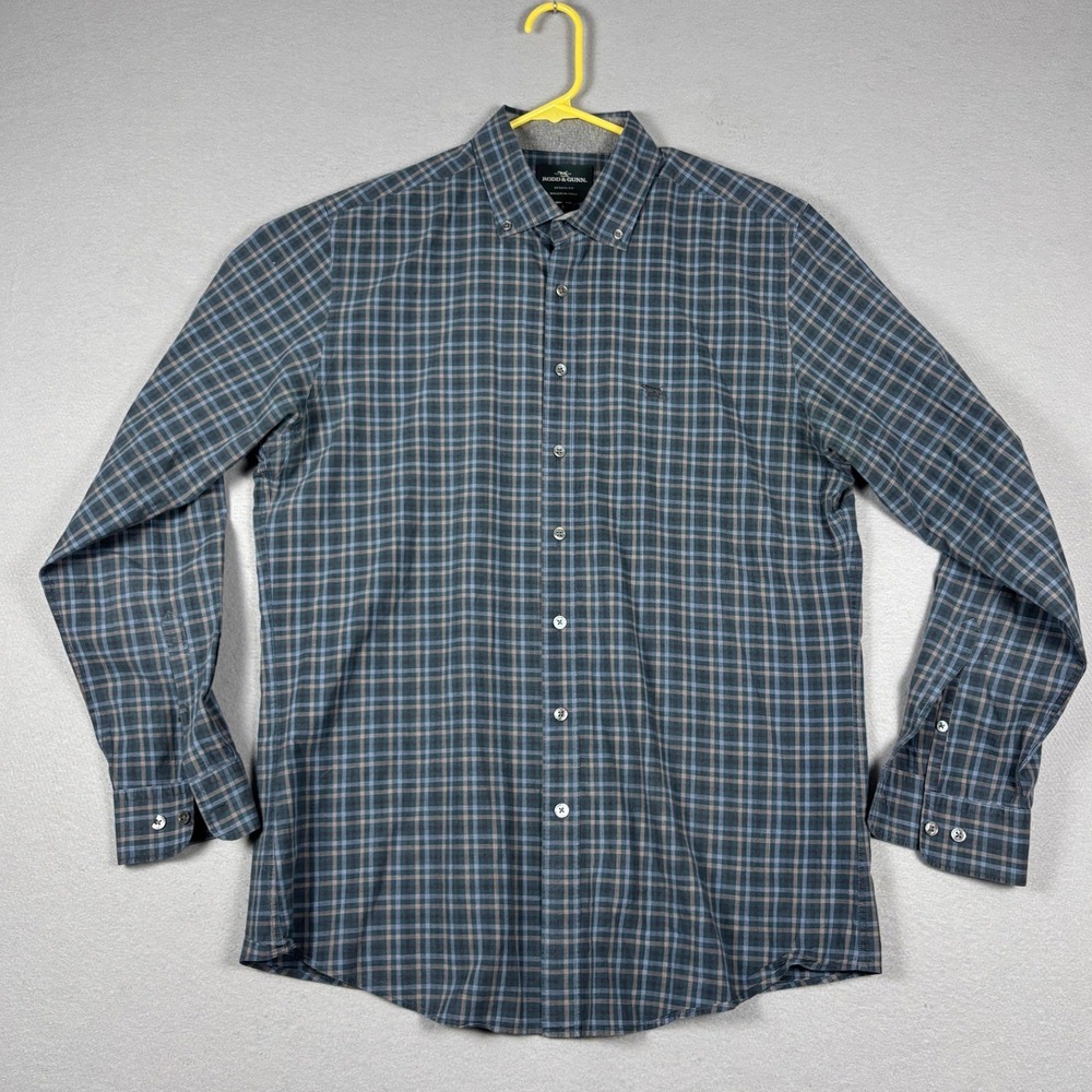 Rodd & Gunn Sports Fit Button Down Shirt Plaid Blue Brown Large Mens